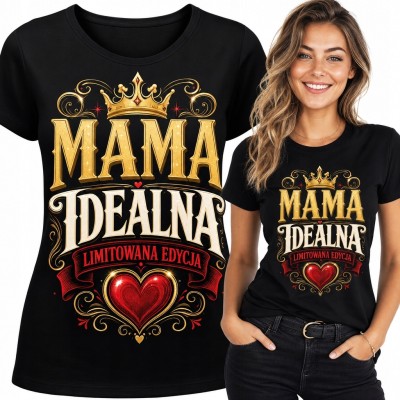 Koszulka damska dla mamy „Mama idealna - limitowana edycja” z koroną i sercem