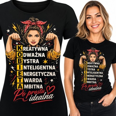 Koszulka damska „Po prostu idealna” - silna kobieta w stylu retro