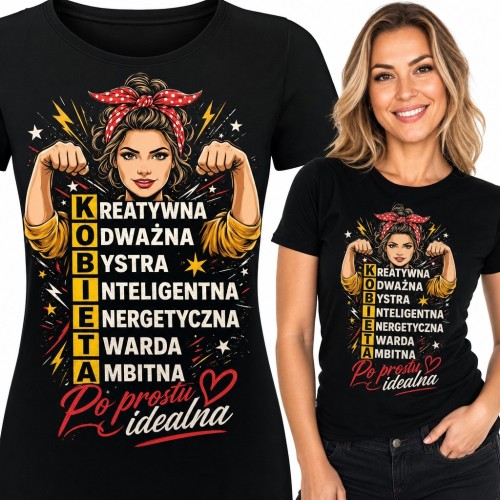 Koszulka damska „Po prostu idealna” - silna kobieta w stylu retro
