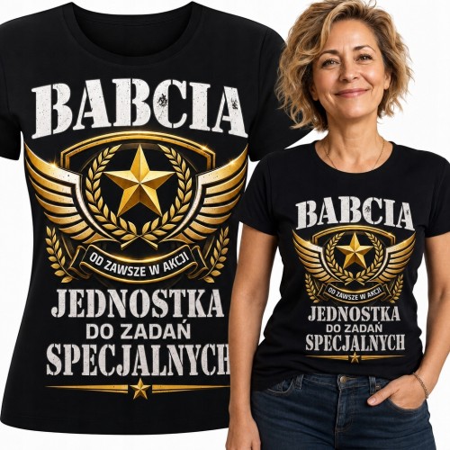 Koszulka damska dla babci z wojskowym emblematem „Babcia - jednostka do zadań specjalnych”