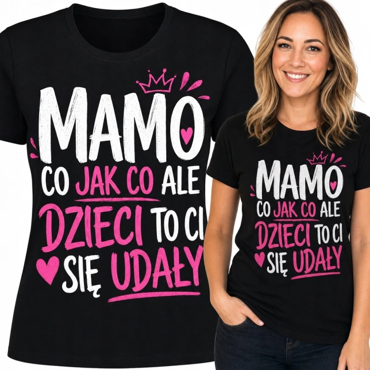 Koszulka damska dla mamy „Mamo, co jak co, ale dzieci to ci się udały” - rodzinny humor