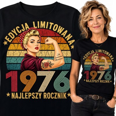 Koszulka damska na 50 urodziny - retro pin-up z napisem „1976”