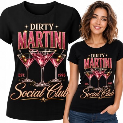 Koszulka damska „Dirty Martini Social Club” - trzy kieliszki martini w stylu retro