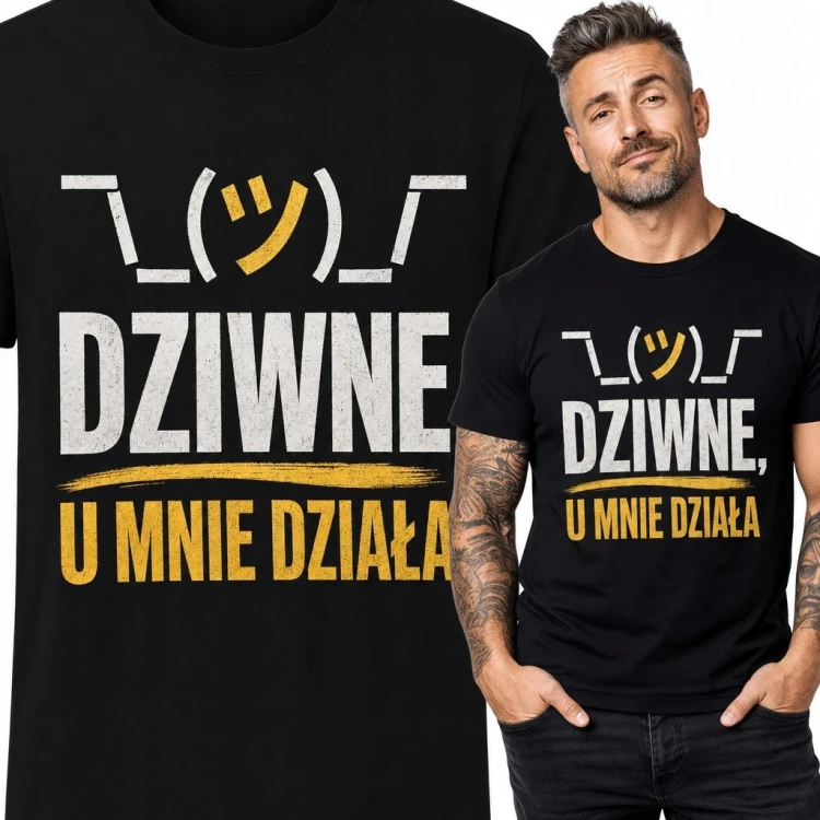 Koszulka męska dla programisty „Dziwnie, u mnie działa” - humor IT