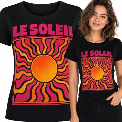 Koszulka damska „Le Soleil” z psychodelicznym słońcem retro