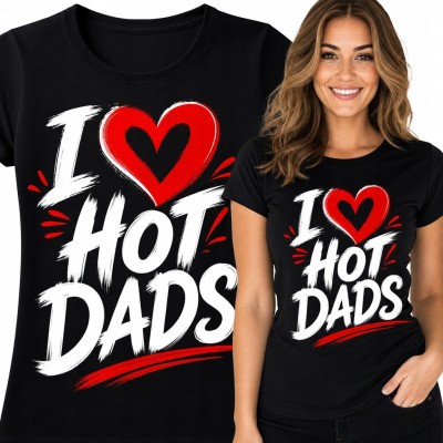 Koszulka damska z napisem „I ♥ Hot Dads” - flirtujący humor