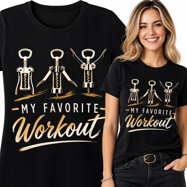 Koszulka damska z korkociągami „My Favorite Workout” - dla miłośniczki wina