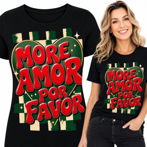 Koszulka damska z napisem „More Amor Por Favor” - retro motyw miłości