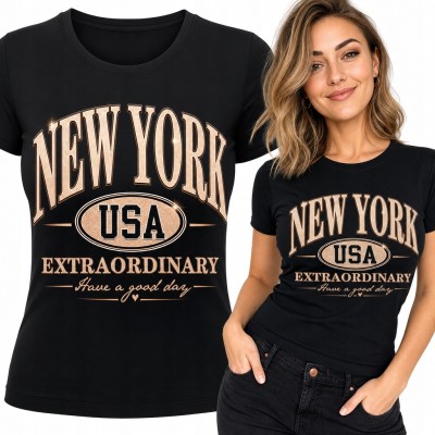 Koszulka damska z retro nadrukiem „New York” - miejski motyw USA