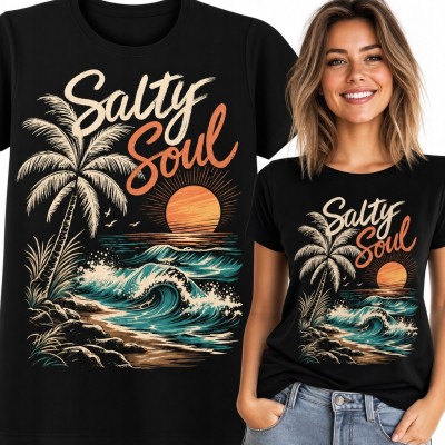 Koszulka damska „Salty Soul” - tropikalna fala i zachód słońca