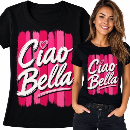 Koszulka damska z różowym nadrukiem „Ciao Bella” - włoski klimat