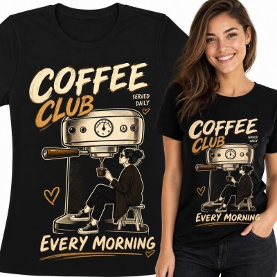 Koszulka damska dla miłośniczki kawy „Coffee Club” - retro scena kawiarniana