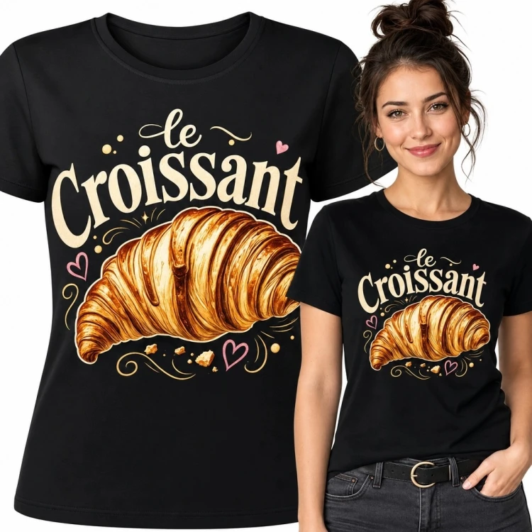 Koszulka damska z croissantem „le Croissant” - francuski motyw retro