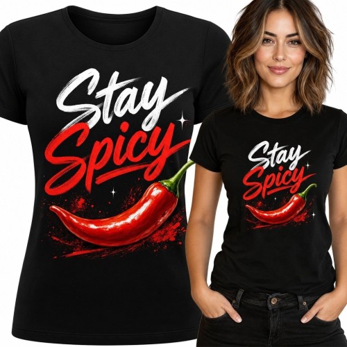 Koszulka damska z papryczką chili i hasłem „Stay Spicy” - wyrazisty nadruk