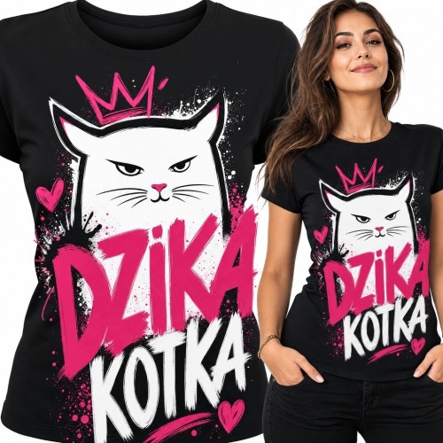 Koszulka damska z kotką w koronie „Dzika kotka” - nadruk graffiti