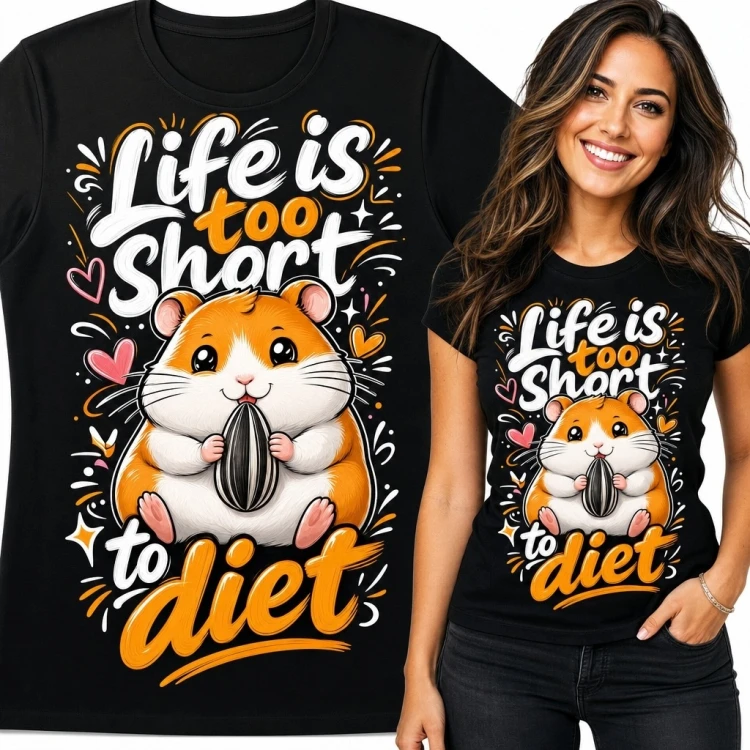 Koszulka damska z chomikiem „Life is too short to diet” - zabawny wzór