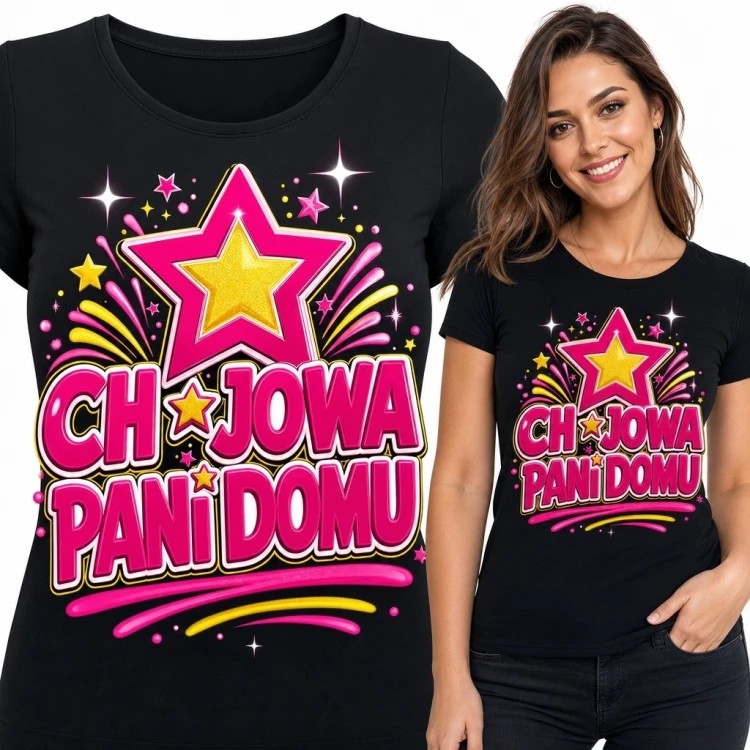 Koszulka damska „Ch★jowa pani domu” - humorystyczny nadruk z gwiazdami