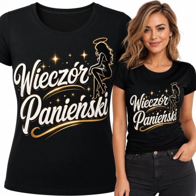 Koszulka damska „Wieczór Panieński” - złota sylwetka z aureolą