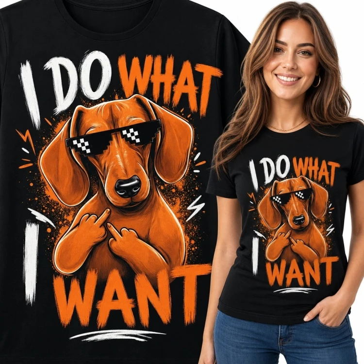 Koszulka damska z jamnikiem „I Do What I Want” - buntowniczy wzór