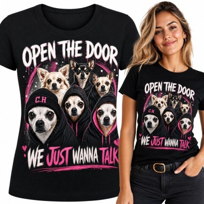 Koszulka damska z chihuahua „Open the Door”