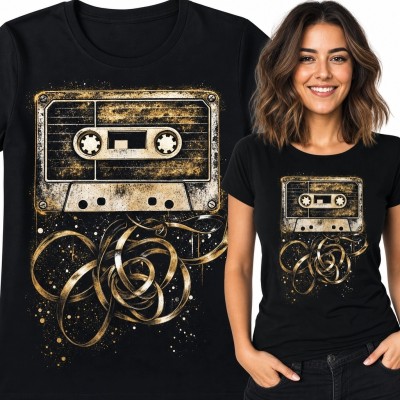 Koszulka damska z kasetą magnetofonową - muzyczne retro