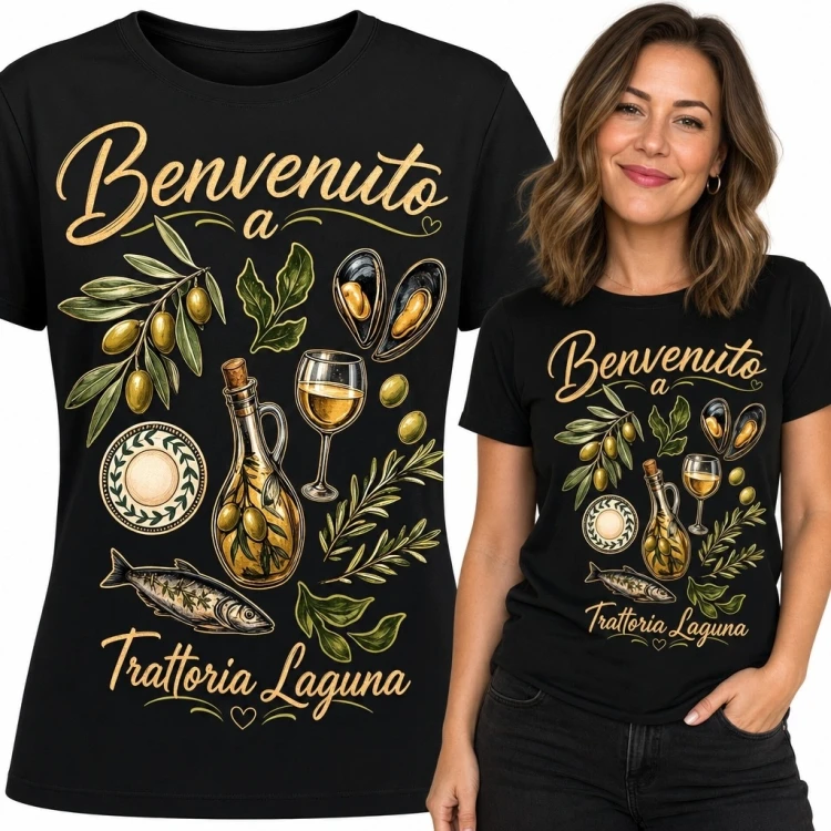 Koszulka damska z motywem trattorii „Benvenuto a Trattoria Laguna”