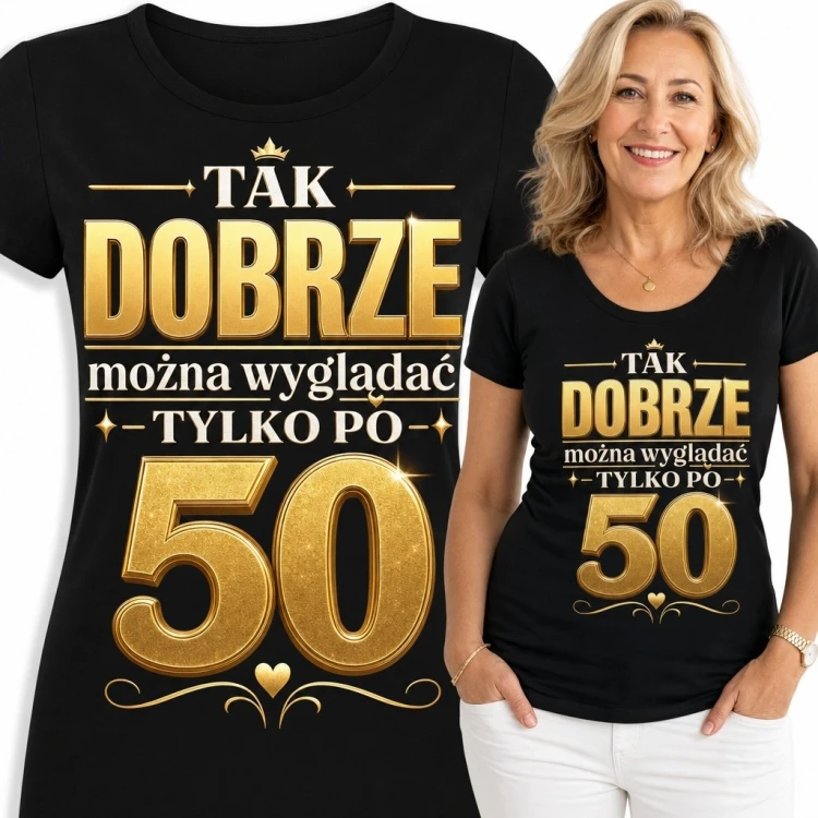 Koszulka damska na 50 urodziny - „Tak dobrze można wyglądać tylko po 50”