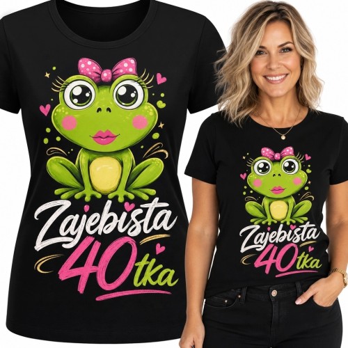 Koszulka damska na 40 urodziny z żabką - „Zajebista 40tka”