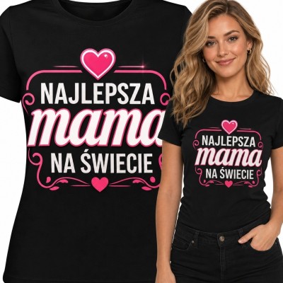 Koszulka damska dla mamy „Najlepsza mama na świecie” - serca