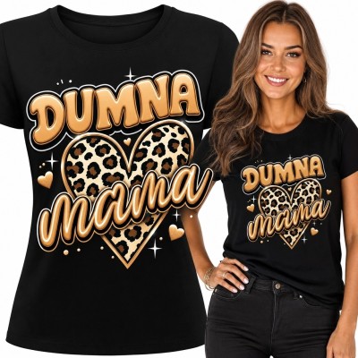 Koszulka damska „Dumna Mama” - serce w panterkę
