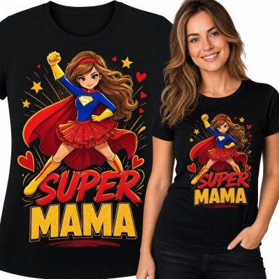 Koszulka damska z superbohaterką „Super Mama” - komiksowy motyw