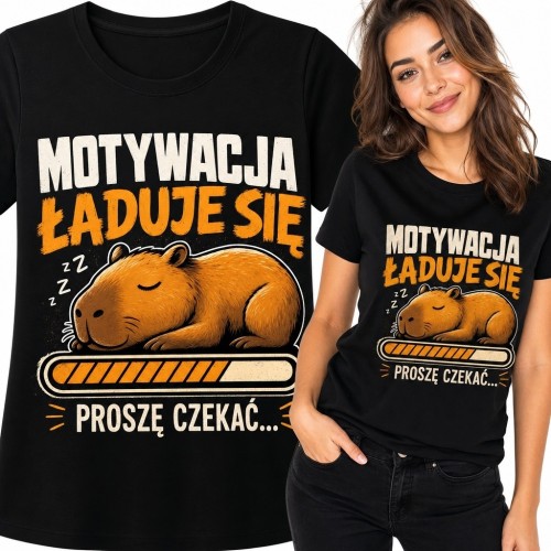 Koszulka damska z kapibarą „Motywacja ładuje się” - zabawny wzór