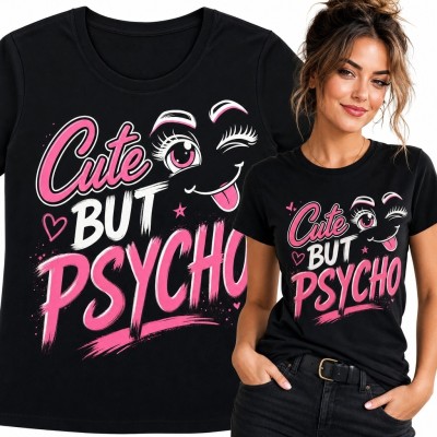 Koszulka damska „Cute but psycho” - zadziorny komiksowy nadruk