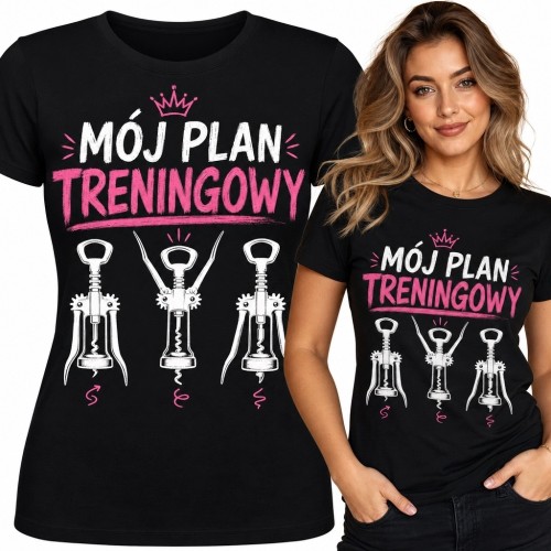 Koszulka damska z korkociągami „Mój plan treningowy” - dla miłośniczki wina