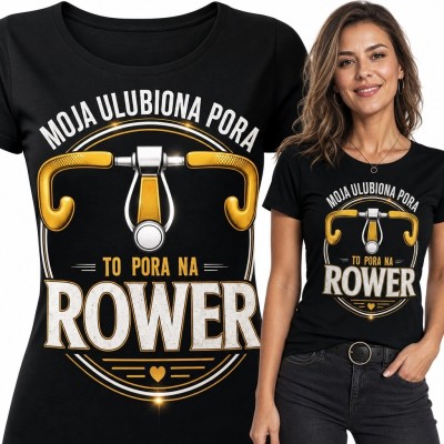 Koszulka damska z kierownicą rowerową - „Moja ulubiona pora to pora na rower”