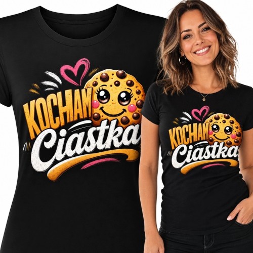Koszulka damska z ciastkiem „Kocham ciastka” - zabawny wzór dla miłośniczki słodyczy