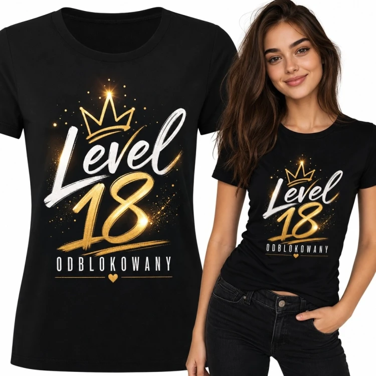 Koszulka damska na 18 urodziny - „Level 18 odblokowany”