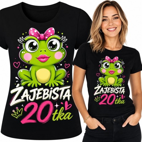 Koszulka damska na 20 urodziny - żabka „Żajebista 20tka”