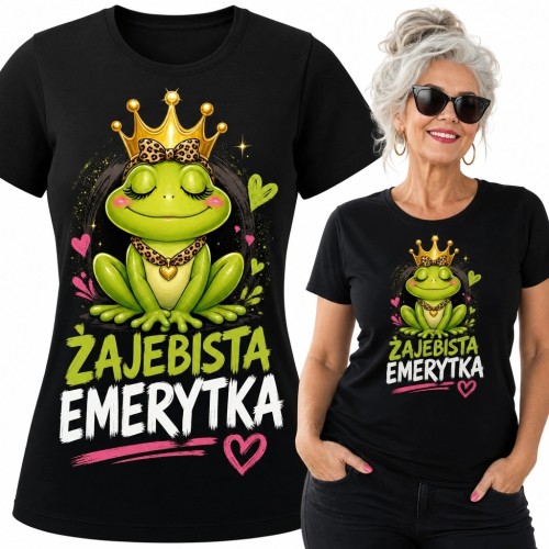 Koszulka damska z królewską żabą - „Zajebista emerytka”