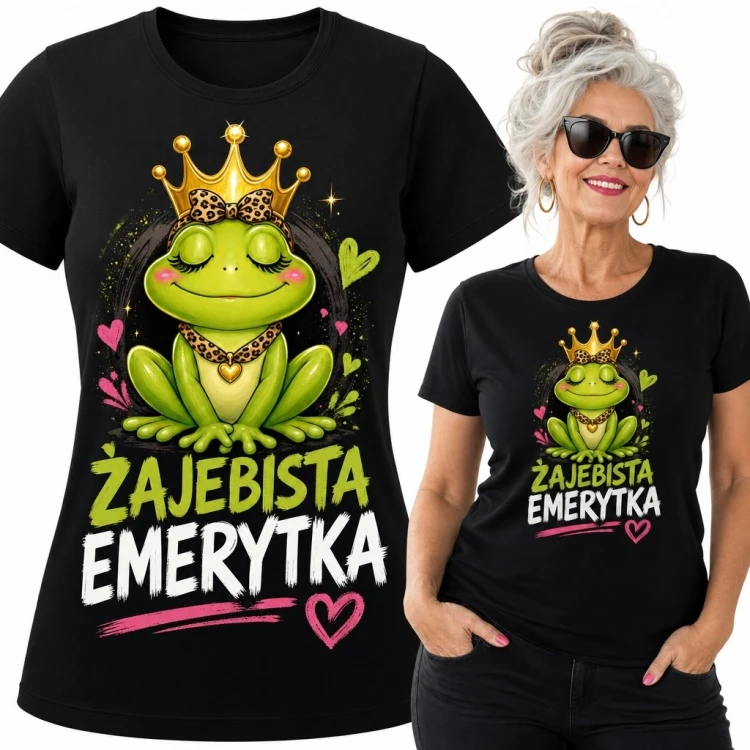 Koszulka damska z królewską żabą - „Żajebista emerytka”