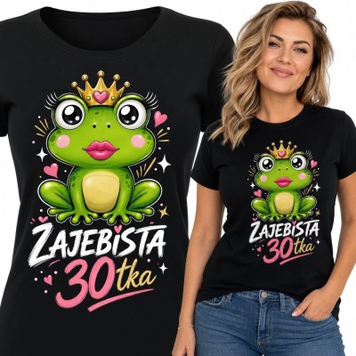 Koszulka damska z żabką-księżniczką „Zajebista 30tka” na 30 urodziny