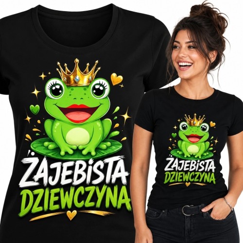 Koszulka damska z żabą w koronie „Żajebista dziewczyna” - zabawny nadruk