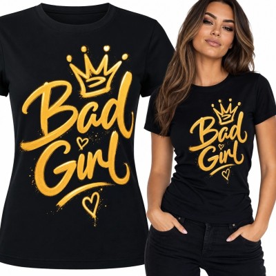 Koszulka damska „Bad Girl” z koroną i sercami