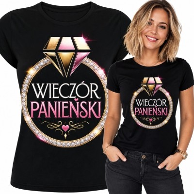 Koszulka damska „Wieczór panieński” - pierścionek z różowo-złotym diamentem