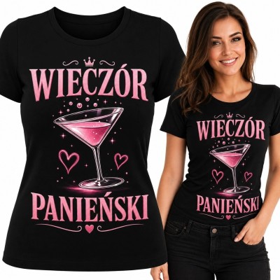 Koszulka damska „Wieczór panieński” z różowym koktajlem