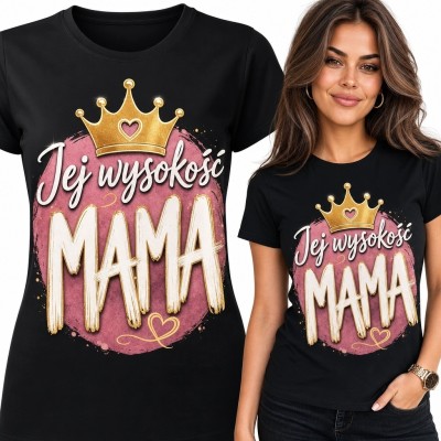 Koszulka damska dla mamy „Jej wysokość Mama” - korona i serca