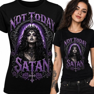 Koszulka damska gotycka z koronowaną kobietą „Not Today Satan” - fioletowe róże