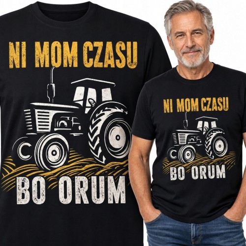 Koszulka męska dla rolnika z traktorem „Ni mom czasu bo orum”