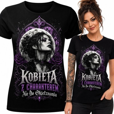 Koszulka damska gotycka z portretem „Kobieta z charakterem - Nie do okiełznania”