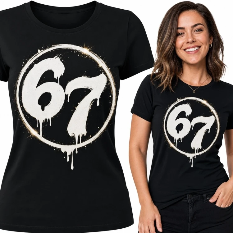 Koszulka damska z numerem „67” - graffiti w stylu streetwear